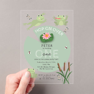 Invitations En Acrylique Grenouilles Mignonnes dans l'Étang de Nénuphars Sa