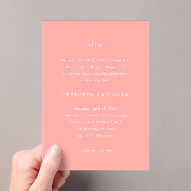 Invitations En Acrylique Gretchen Coral rose Élégant Mariage (In situ (ordinateur de poche))