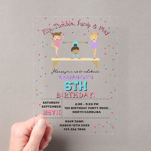 Invitations En Acrylique Gymnastique Enfants Fille Anniversaire Thème Clair
