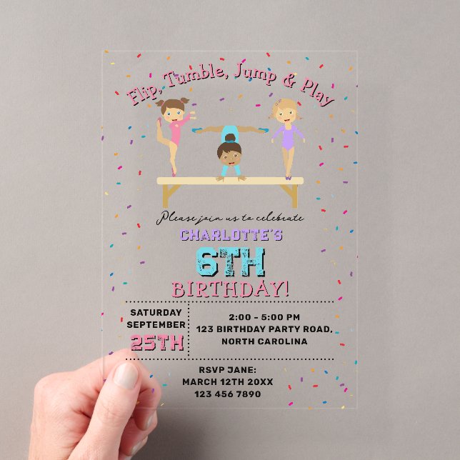 Invitations En Acrylique Gymnastique Enfants Fille Anniversaire Thème Clair (In situ (ordinateur de poche))