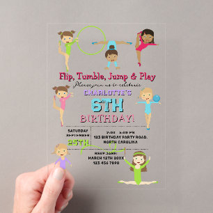 Invitations En Acrylique Gymnastique Enfants Fille Anniversaire Thème de fê