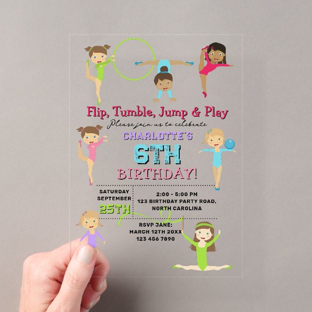 Invitations En Acrylique Gymnastique Enfants Fille Anniversaire Thème de fê (In situ (ordinateur de poche))