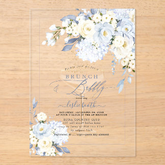 Invitations En Acrylique H2 Blue Hydrangea Cream Roses Brunch Bubbly 