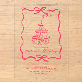 Invitations En Acrylique Hand Drawn Champagne Tower Birthday Party Pink