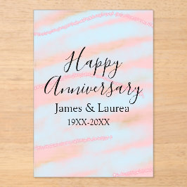 Invitations En Acrylique Happy anniversary wedding name date year pastel