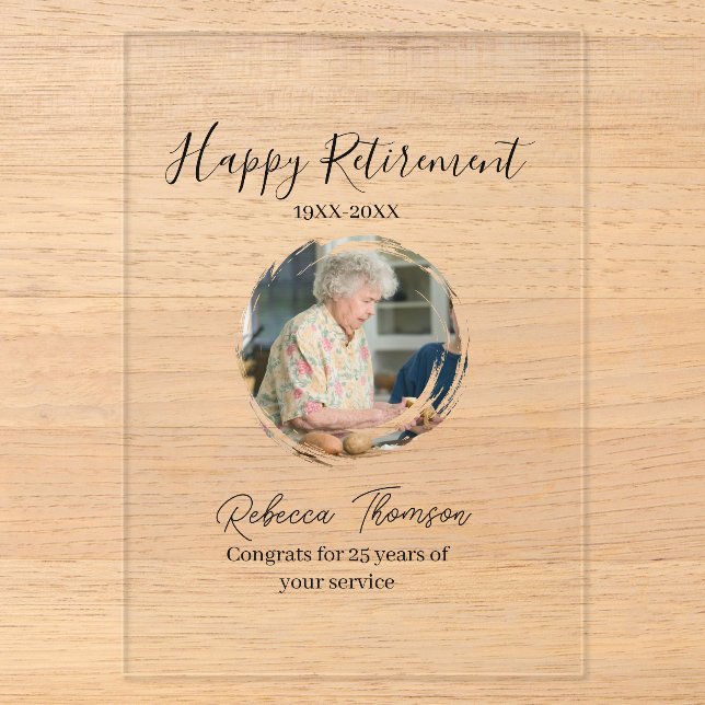 Invitations En Acrylique Happy retirement year name circle photo retired (Recto)