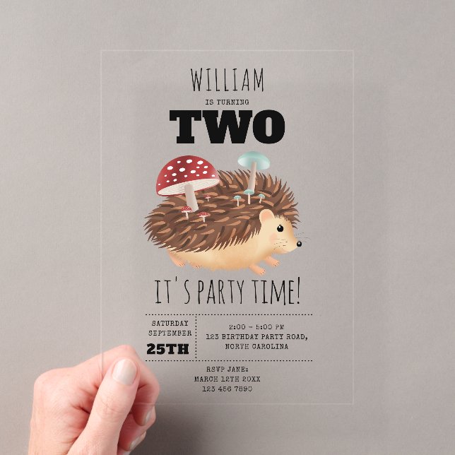 Invitations En Acrylique Hedgehog Mushroom Woodland Forest Funny Birthday (In situ (ordinateur de poche))