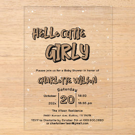Invitations En Acrylique Hello Cutie Girly Cute Brown Gingham Baby Shower