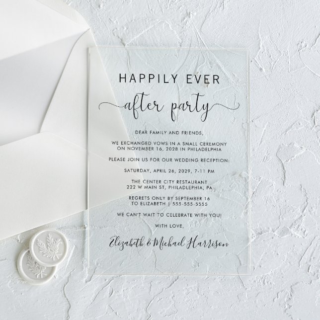 Invitations En Acrylique Heureusement Jamais Après La Réception De Mariage  (Celebrate your Happily Ever After in style with our elegant acrylic wedding reception invitations)