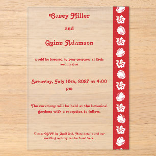 Invitations En Acrylique Hibiscus Tropical en Acrylique Cerise Mariage