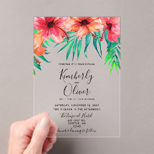Invitations En Acrylique Hibiscus tropical Hawaiian Beach Wedding