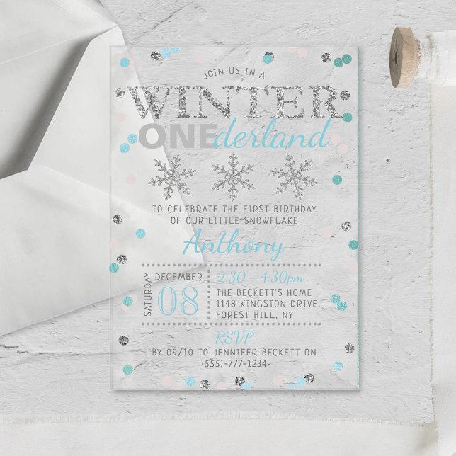 Invitations En Acrylique Hiver ONE derland 1er anniversaire (Créateur téléchargé)