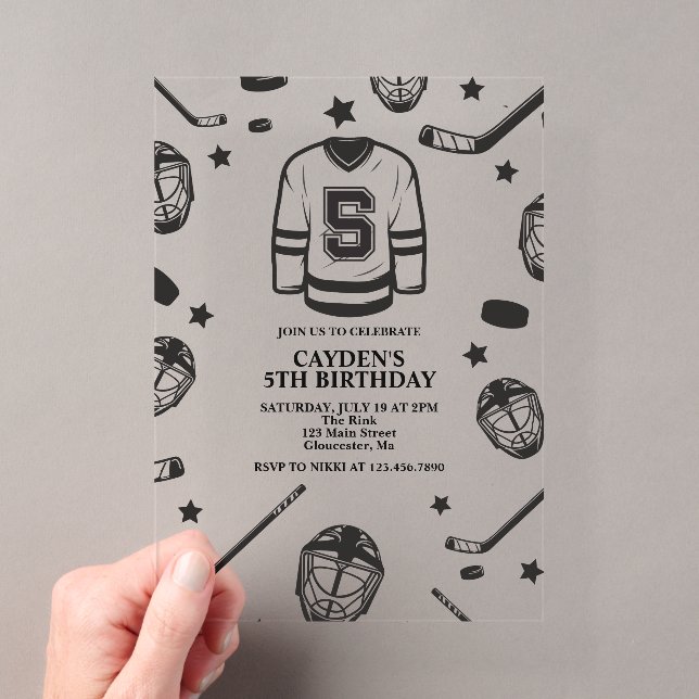 Invitations En Acrylique Hockey noir et blanc 5e anniversaire (In situ (ordinateur de poche))