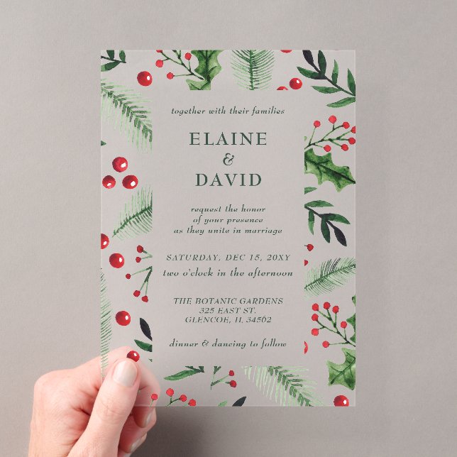 Invitations En Acrylique Holly Berries Noël Mariage d'hiver (In situ (ordinateur de poche))