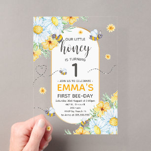 Invitations En Acrylique Honey Bee 1ère fête d'anniversaire