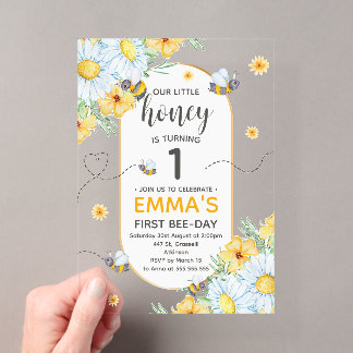 Invitations En Acrylique Honey Bee 1ère fête d'anniversaire