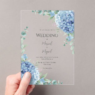Invitations En Acrylique Hortensias Bleus Élégance Florale Mariage