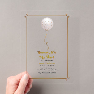Invitations En Acrylique Hourra C'est Mon Jour Confettis Ballons Fête d'Ann