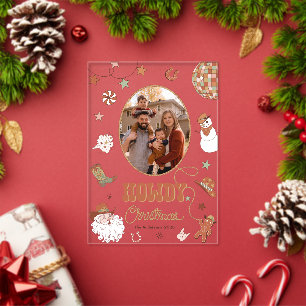 Invitations En Acrylique Howdy Retro Western Family Photo Carte de Noël