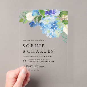 Invitations En Acrylique Hydrangea Aquarelle Bleue Mariage Floral Hiver