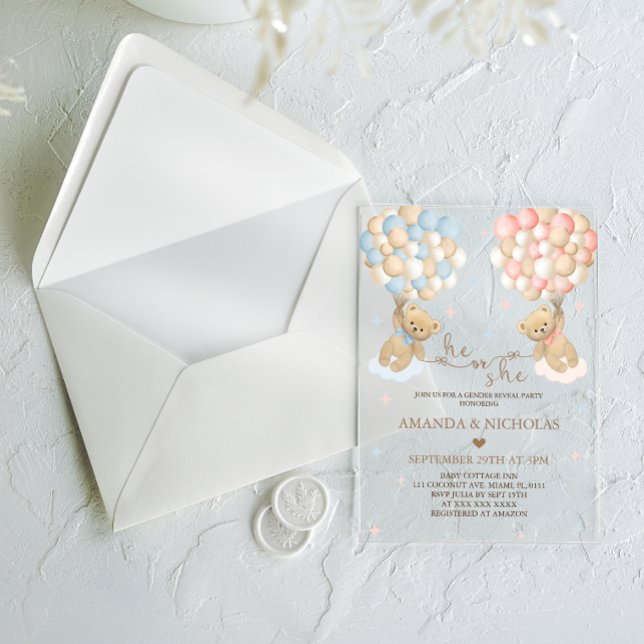 Invitations En Acrylique Il ou Elle Ours Révélation du Sexe  (Créateur téléchargé)