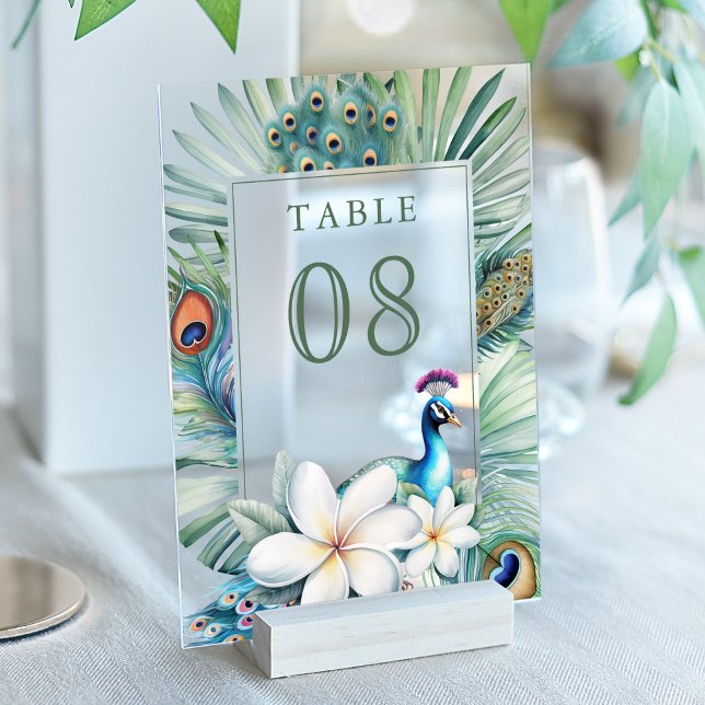 Invitations En Acrylique Indian Peacock Floral Wedding Acrylic Table Number (Créateur téléchargé)