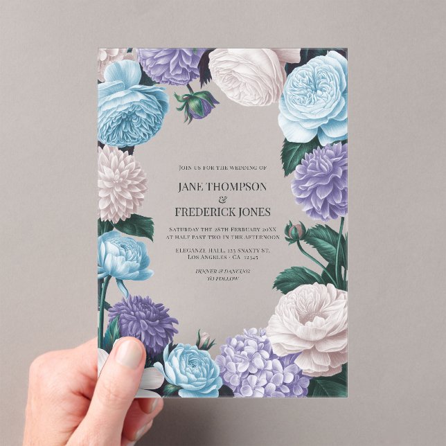 Invitations En Acrylique Indigo Petal, Blue Hydrangea & Frost Pearl Wedding (In situ (ordinateur de poche))