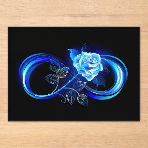 Invitations En Acrylique Infini lumineux avec rose bleue