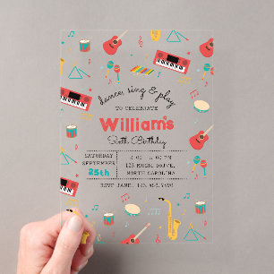 Invitations En Acrylique Instruments de musique Musique Thème Anniversaire