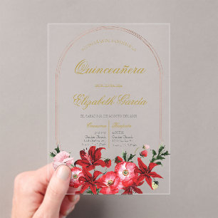 Invitations En Acrylique Invitación con flor roja para quinceañera