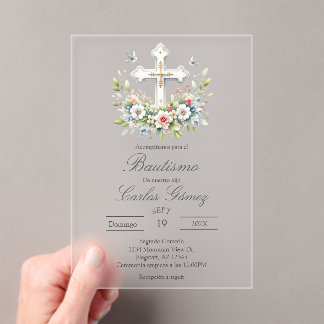 Invitations En Acrylique Invitación de bautismo en español con cruz