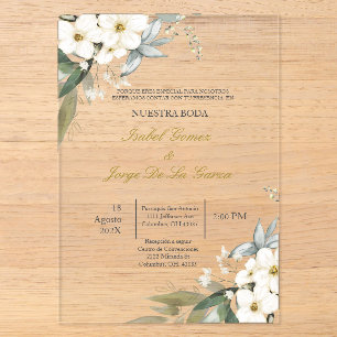 Invitations En Acrylique Invitacion de boda en espanol con flanca