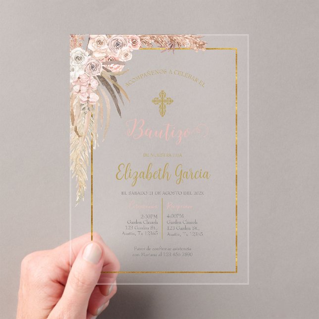 Invitations En Acrylique Invitación de boho para bautismo (In situ (ordinateur de poche))