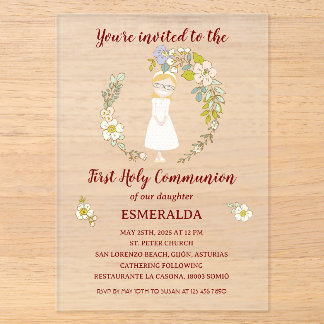 Invitations En Acrylique Invitación de Comunión sobre acrílico ESMERALDA