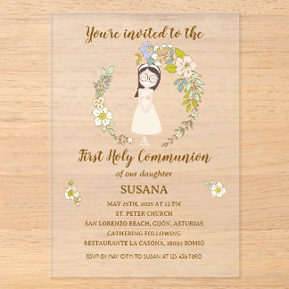 Invitations En Acrylique Invitación de Comunión sobre acrílico SUSANA