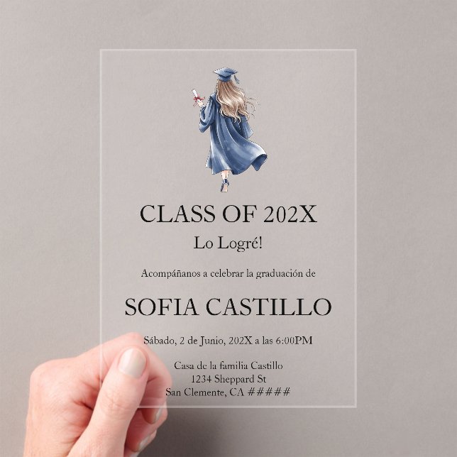 Invitations En Acrylique Invitación de graduation en español (In situ (ordinateur de poche))