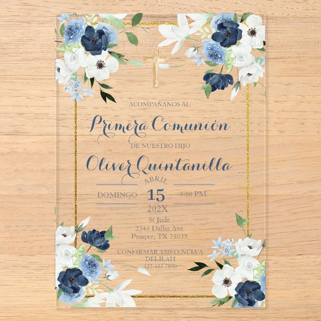 Invitations En Acrylique Invitación de primera comunión para niño (Recto)