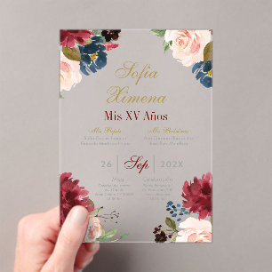 Invitations En Acrylique Invitación de quinceañera con marco rosa