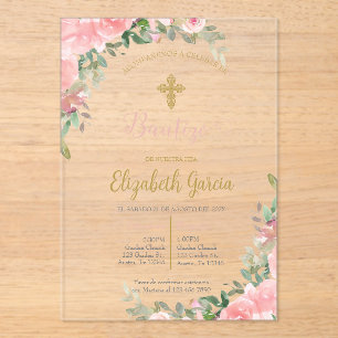 Invitations En Acrylique Invitación elegante para bautismo