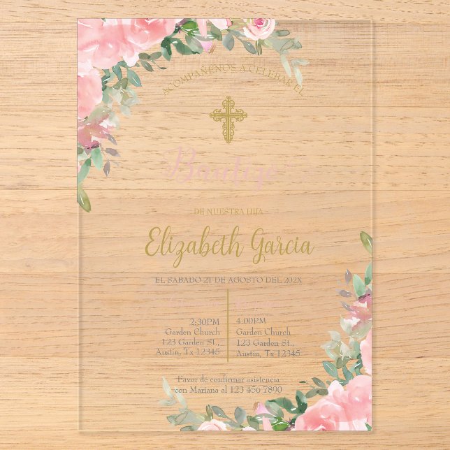 Invitations En Acrylique Invitación elegante para bautismo (Recto)