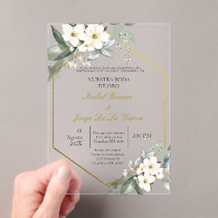 Invitations En Acrylique Invitación para boda de oro