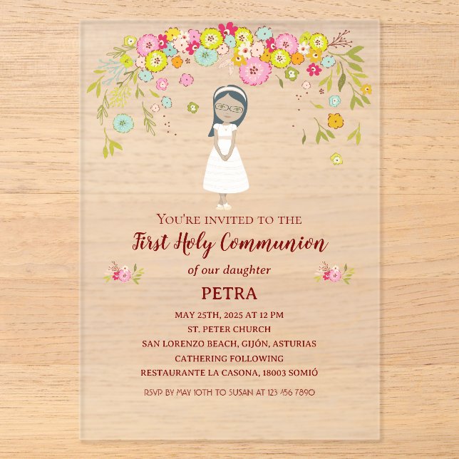 Invitations En Acrylique Invitación sobre acrílico PETRA Primera Comunión (Recto)