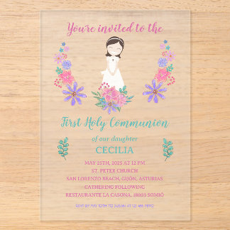 Invitations En Acrylique Invitación sobre acrílico Primera Comunión CECILIA