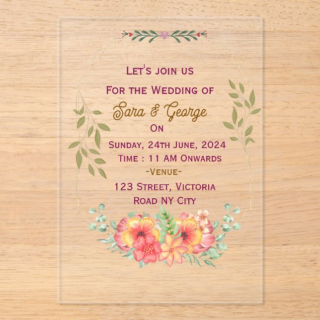 Invitations En Acrylique Invitations de mariage acrylique (Recto)