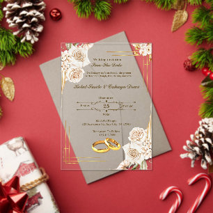 Invitations En Acrylique Invitations de mariage acrylique Beigw & Jaune élé