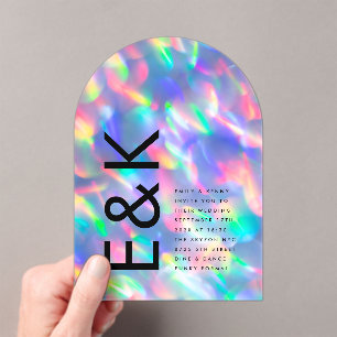 Invitations En Acrylique Iridescente Ultra Moderne Mariage Monogramme