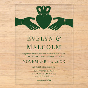 Invitations En Acrylique Irlandais Claddagh Ring Simple Graphic Green Maria