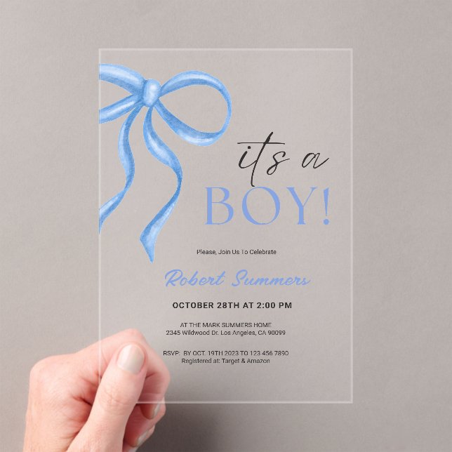 Invitations En Acrylique It's a Boy Blue Ribbon  (In situ (ordinateur de poche))