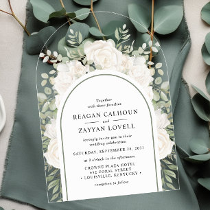 Invitations En Acrylique Ivoire et Sauge Élégant Arch Floral Mariage