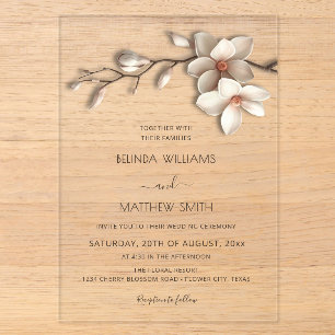 Invitations En Acrylique Ivory 3D Magnolia Fleur Mariage Clair